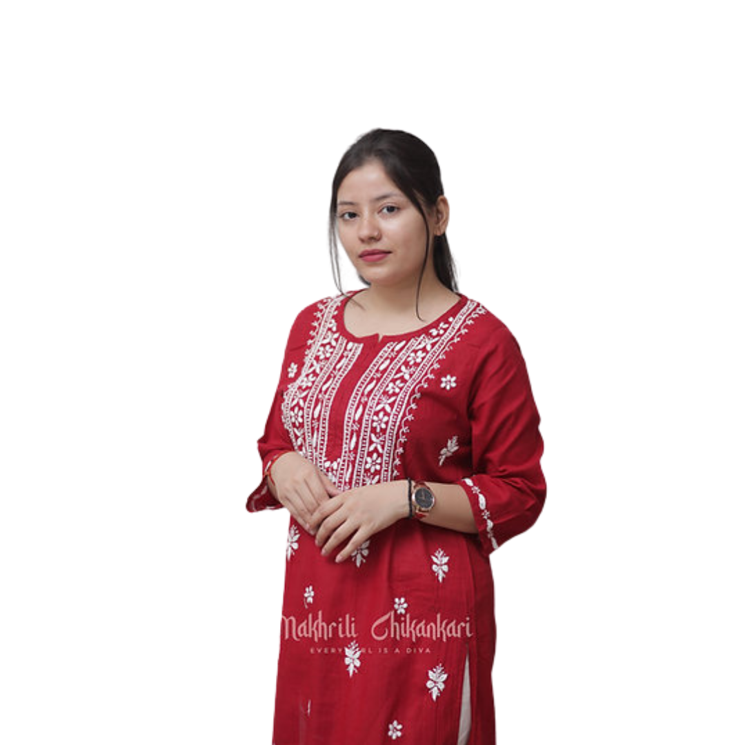 Bareeka Chikan Kurti By Nakhrili Chiknkari