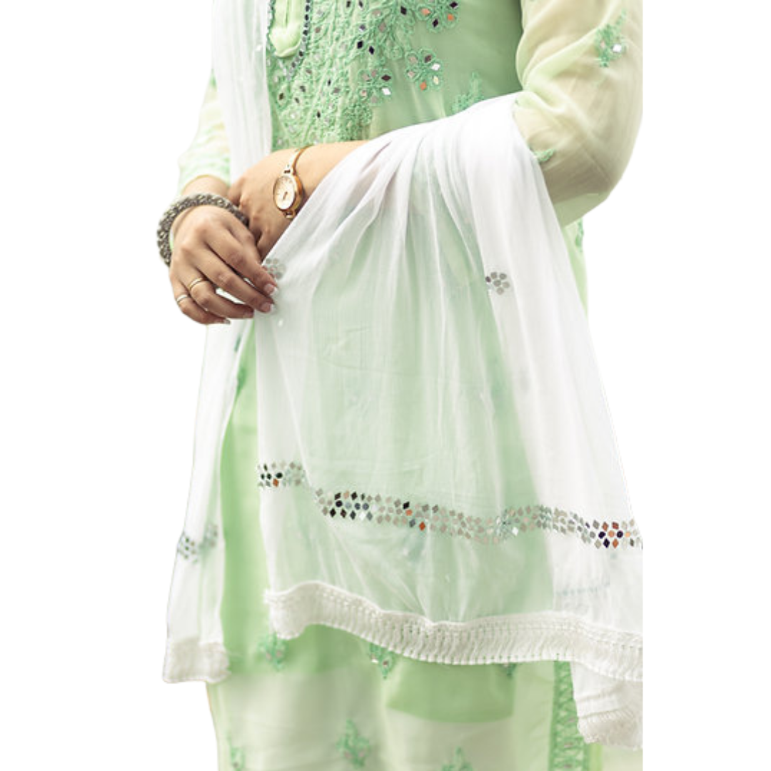 Chikankari Dupatta with Mirror Work