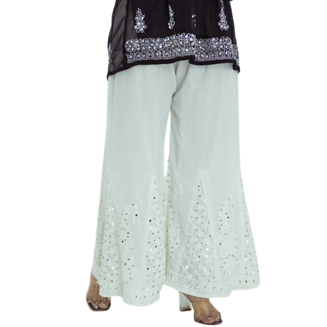 Chikankari Palazzo Mirror Work By Nakhrili Chikankari