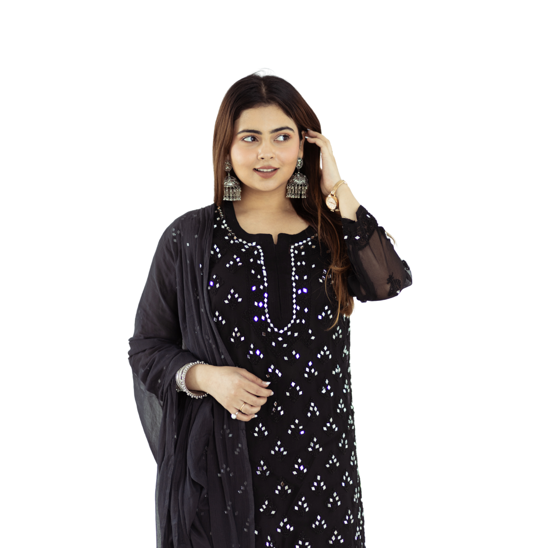 Afifa Mirror Chikankari Set By Nakhrili Chikankari