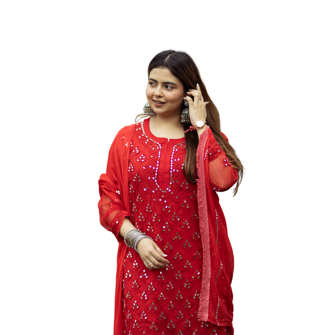 Afifa Mirror Chikankari Set By Nakhrili Chikankari