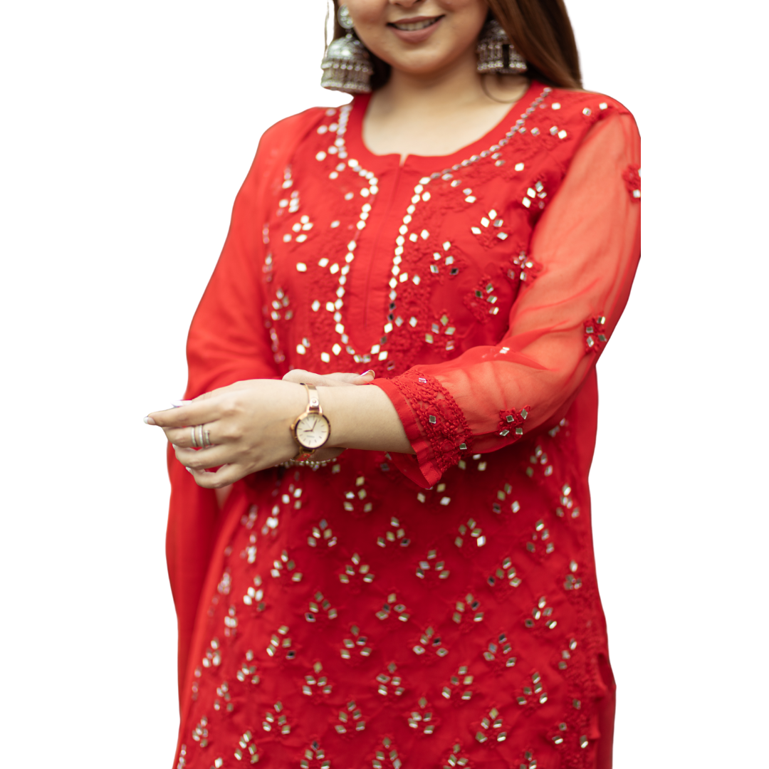 Afifa Mirror Chikankari Set By Nakhrili Chikankari