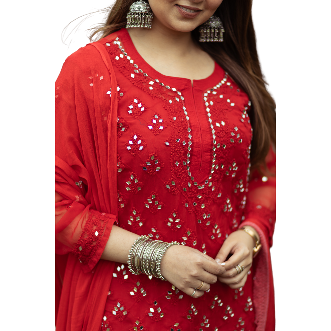 Afifa Mirror Chikankari Set By Nakhrili Chikankari